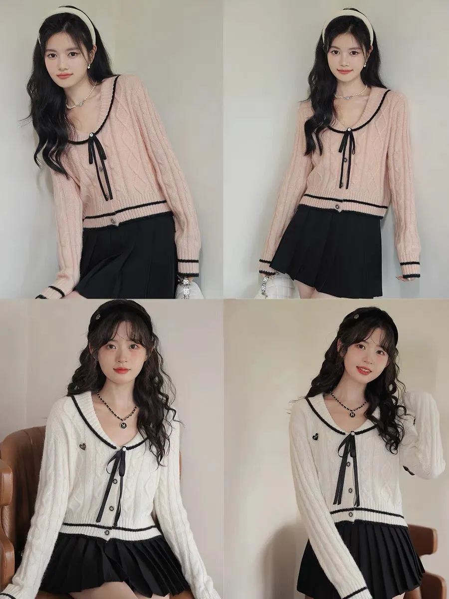 Lingjiu Sweater Cardigan Women's Autumn 2023 New Sweet Japanese Sailor Collar This Year's Popular Knitted Sweater Top