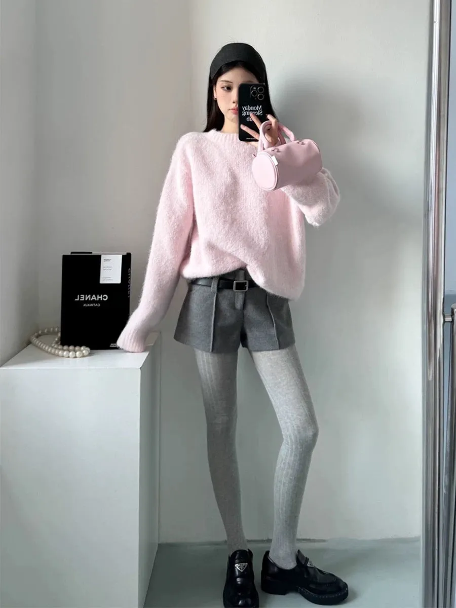 [Little Relatives] Strawberry Gummy 2024 Autumn and Winter New Style Korean Style Baby Pink Warm Loose Sweater