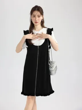 Love Rose Large Size Temperament Ruffled Sleeveless Summer Tank Top 2024 Women's New Black Slim Dress