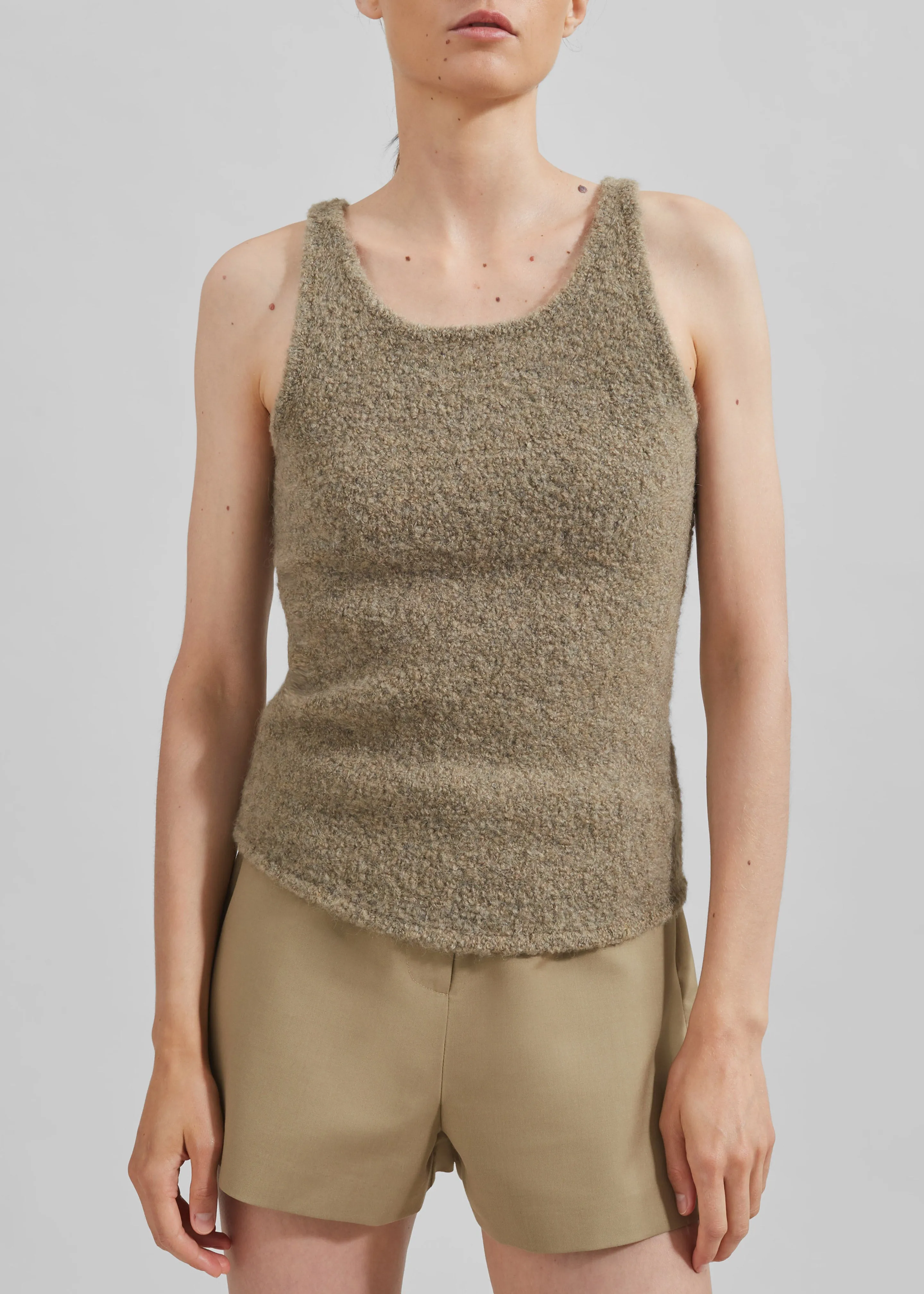 Low Classic Fluffy Sleeveless Knit Top - Khaki