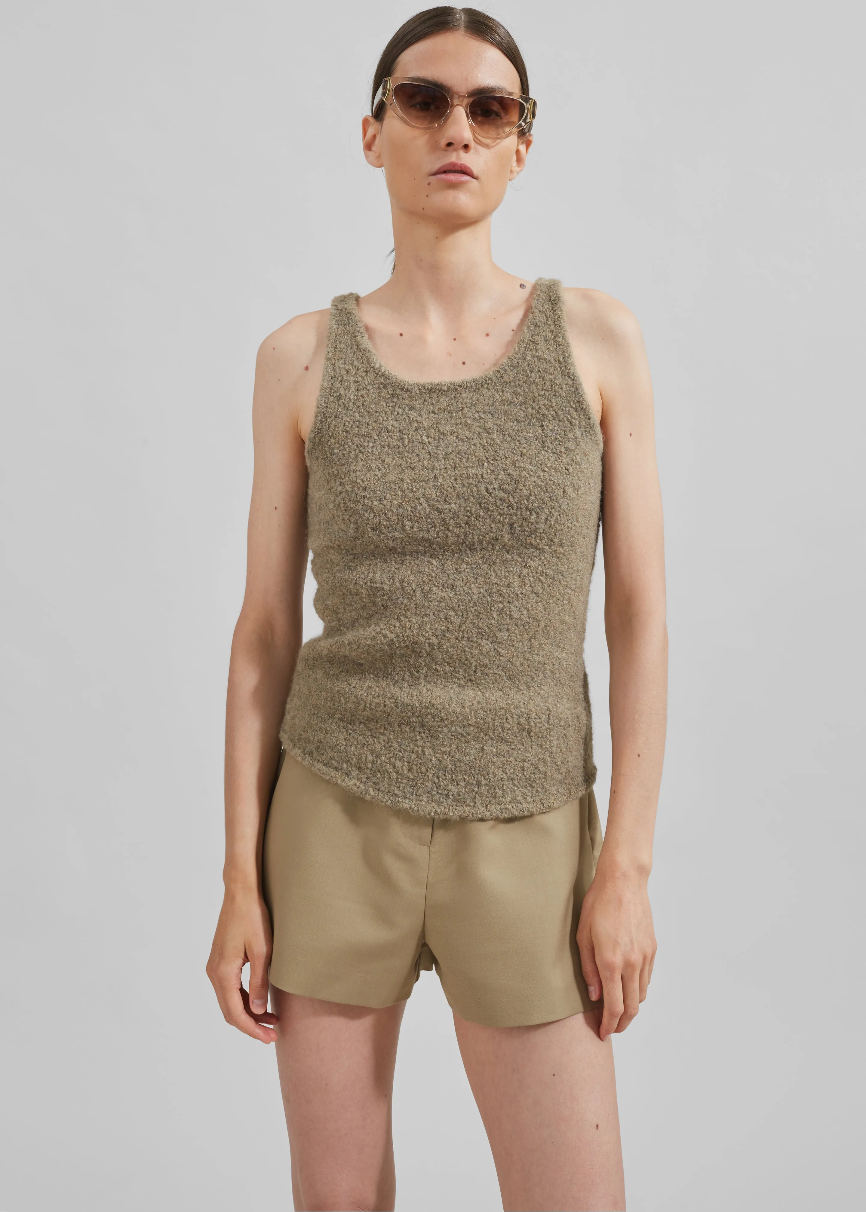 Low Classic Fluffy Sleeveless Knit Top - Khaki