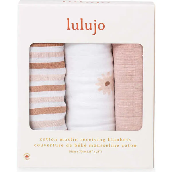 Lulujo Receiving Blanket, Daisies (Pack of 3)