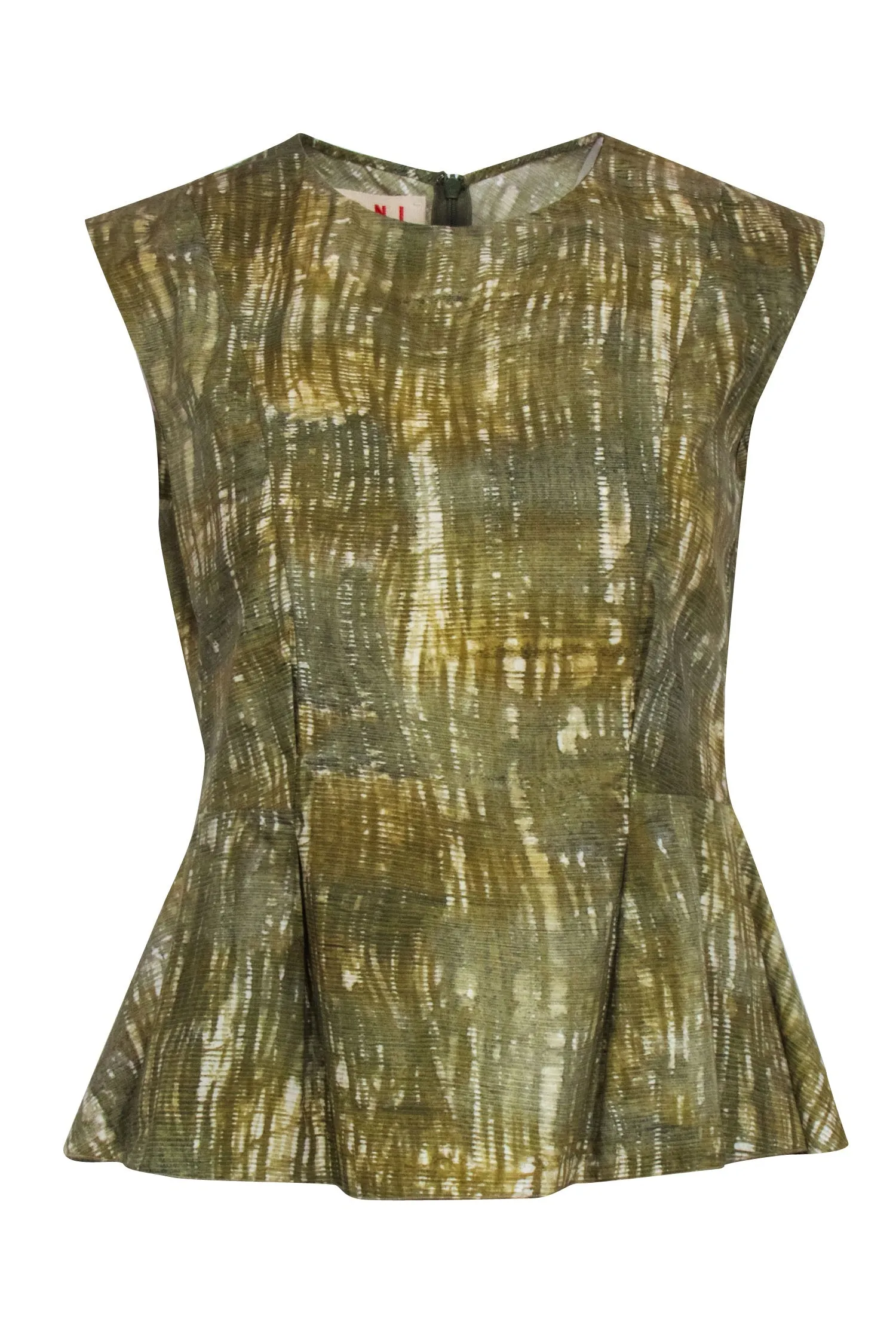 Marni - Green & Cream Print Sleeveless Peplum Top Sz S