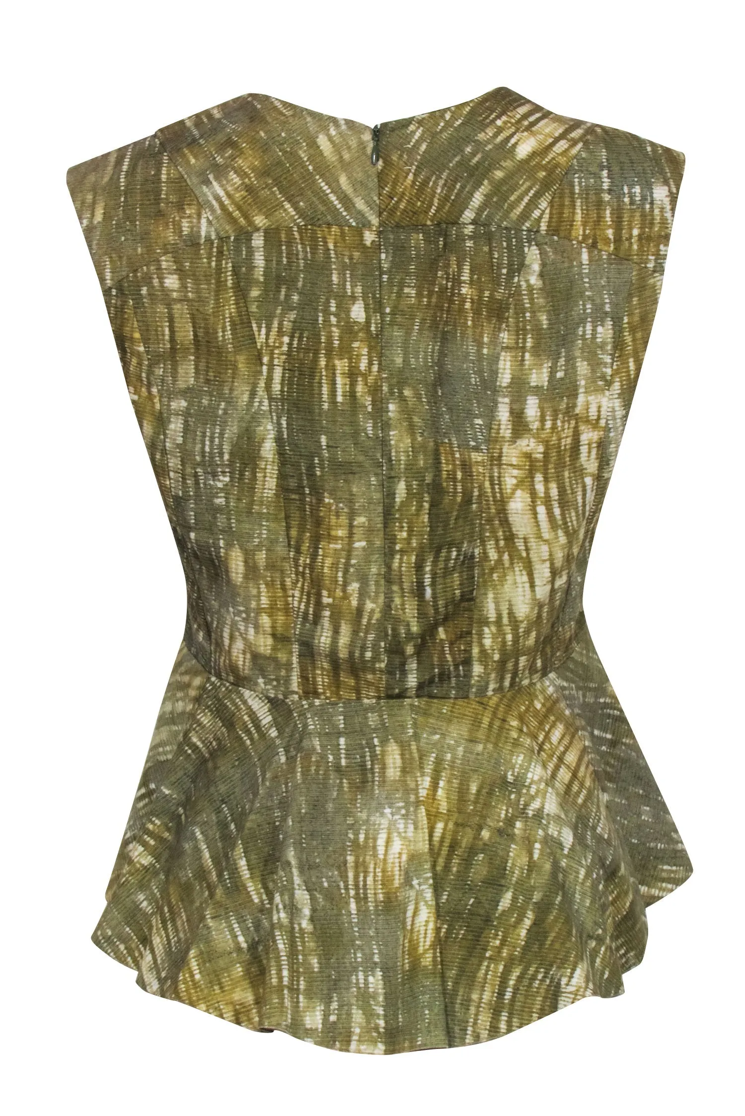 Marni - Green & Cream Print Sleeveless Peplum Top Sz S