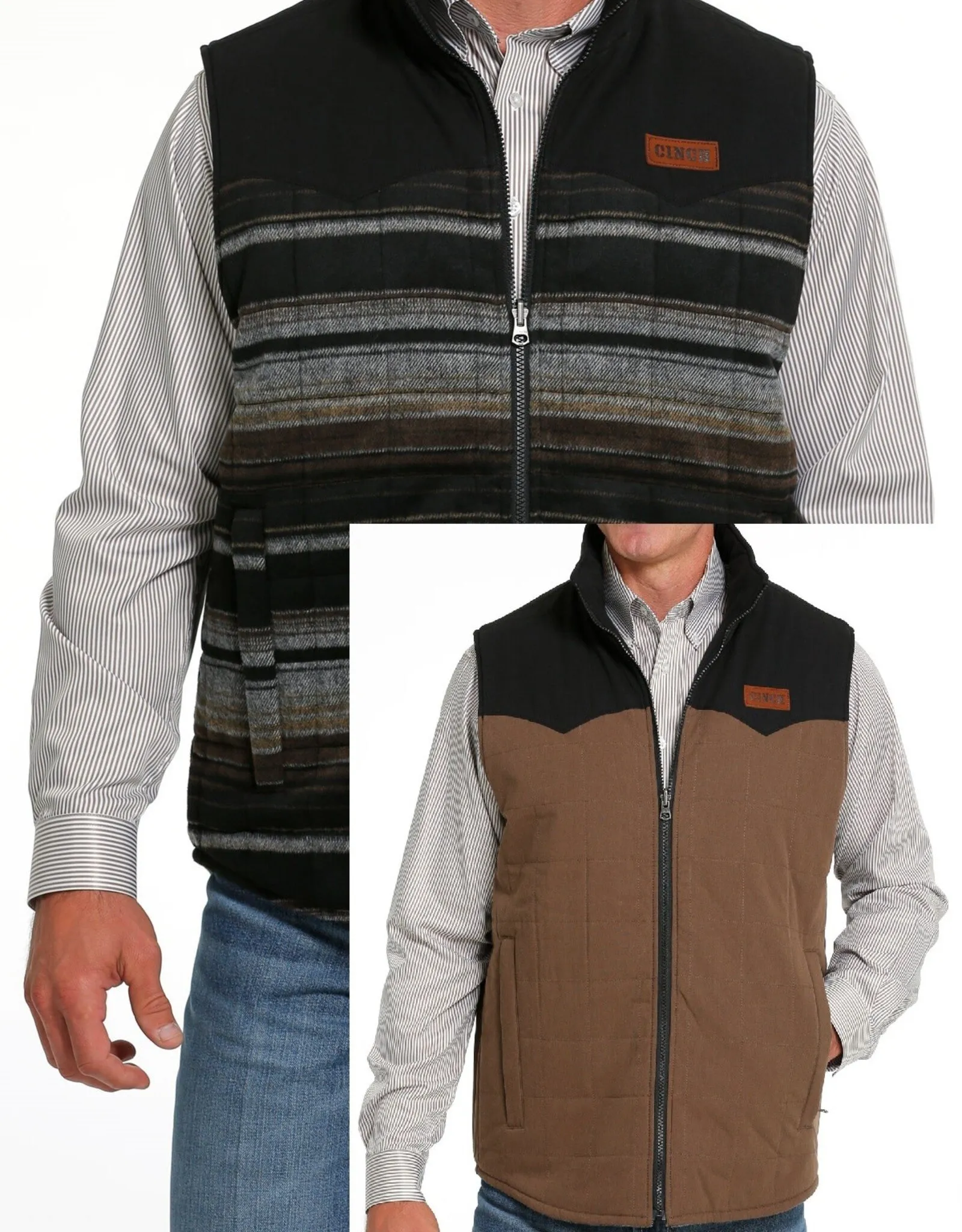 Mens Brown And Black  Cinch Reversible Wooly Canvas Western Vest