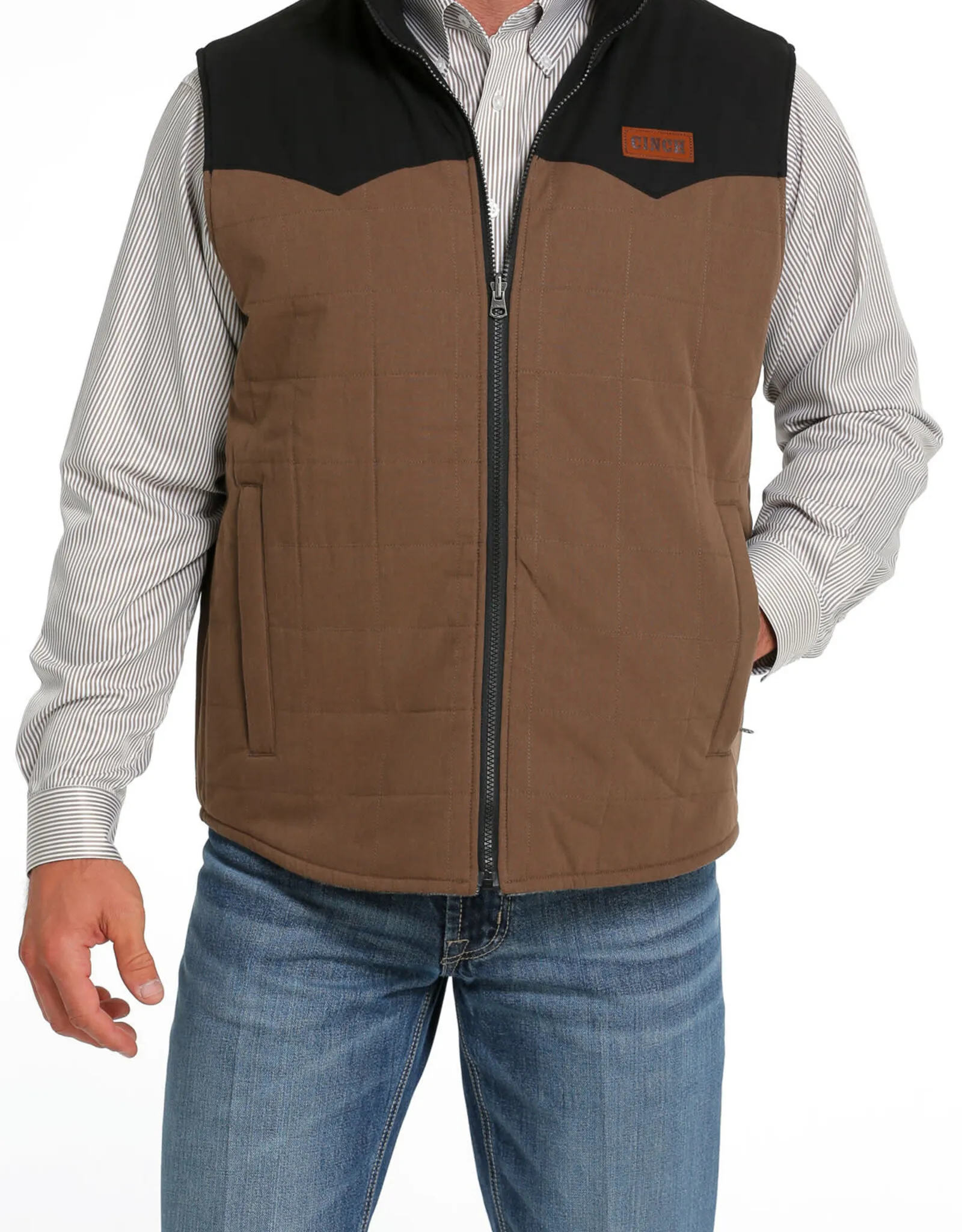 Mens Brown And Black  Cinch Reversible Wooly Canvas Western Vest