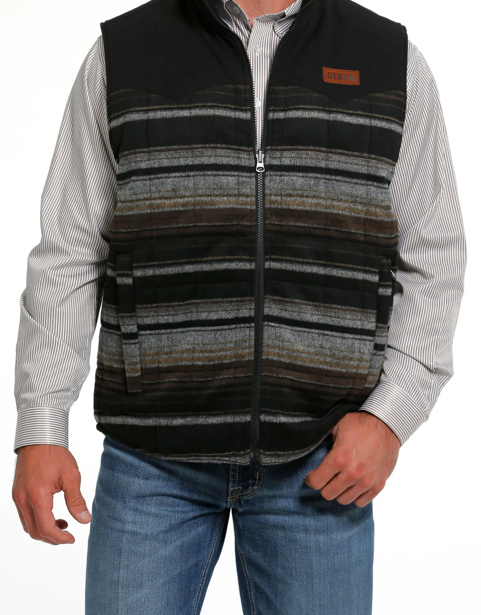 Mens Brown And Black  Cinch Reversible Wooly Canvas Western Vest