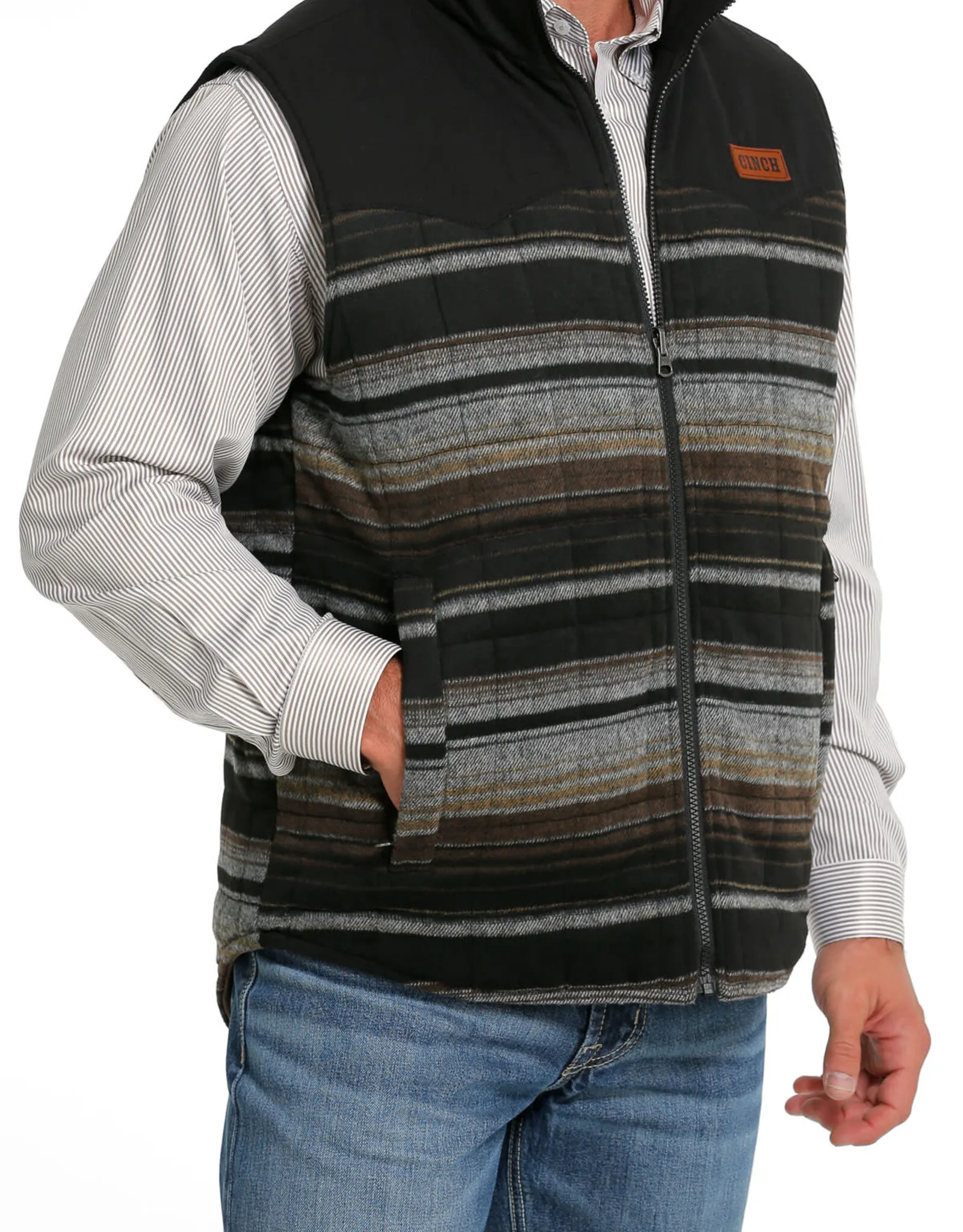 Mens Brown And Black  Cinch Reversible Wooly Canvas Western Vest