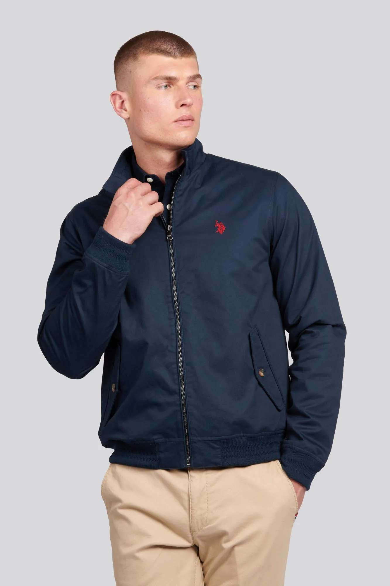 Mens Cotton Twill Harrington Jacket in Dark Sapphire Navy / Haute Red DHM