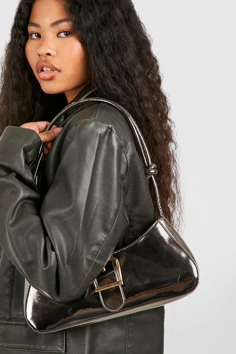 Metallic Buckle Detail Shoulder Bag