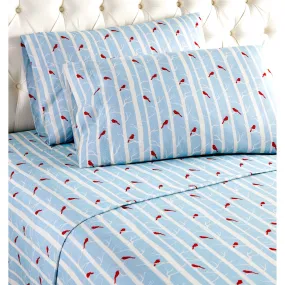 Micro Flannel® Blue Cardinal Bird Print Sheet Set