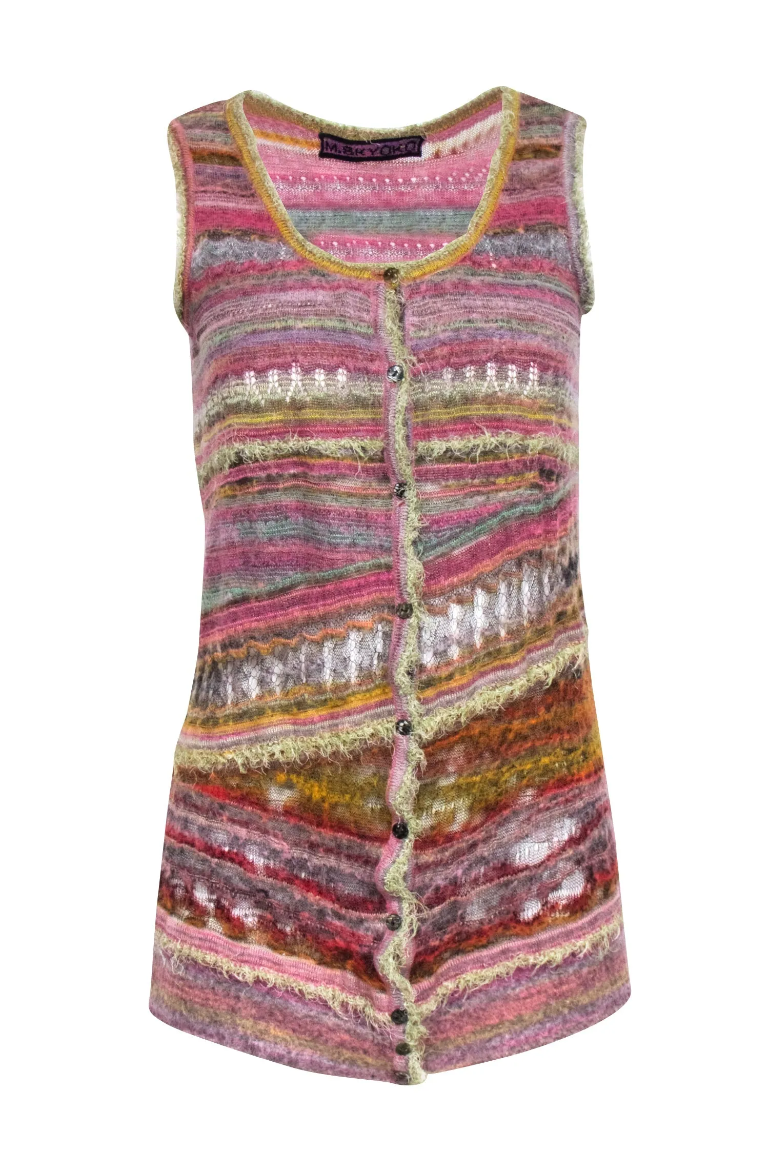 M.&Kyoko - Pink Multi-Color Frayed Sleeveless Top Sz XS/S