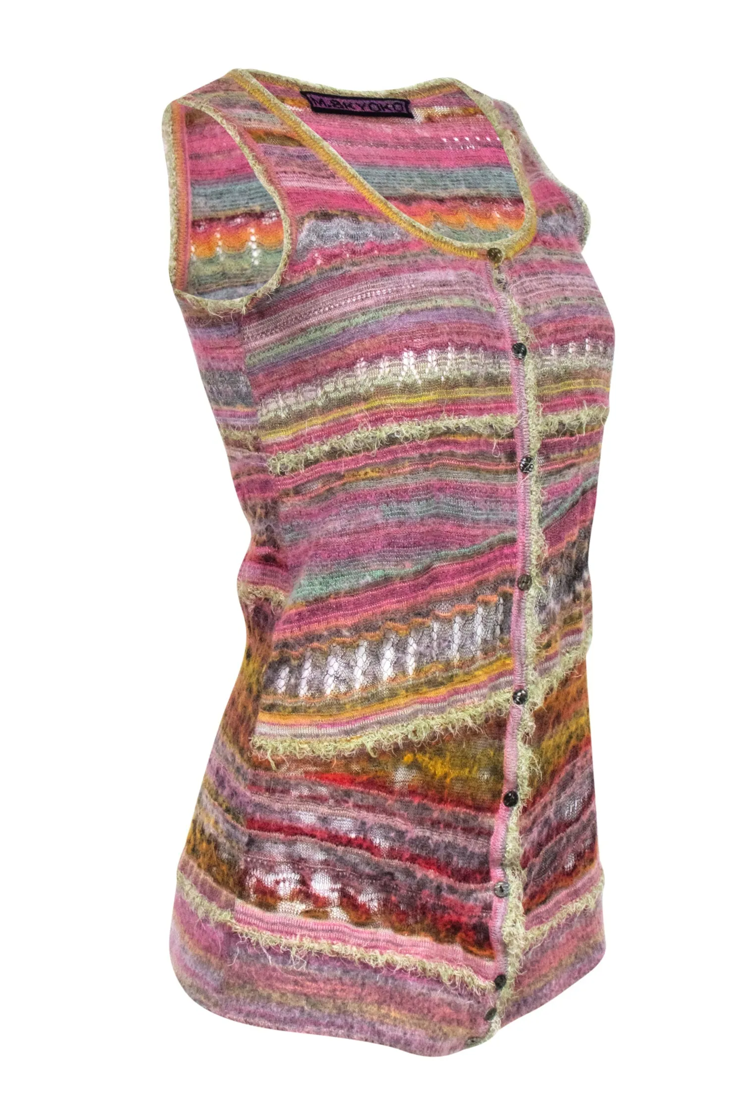 M.&Kyoko - Pink Multi-Color Frayed Sleeveless Top Sz XS/S