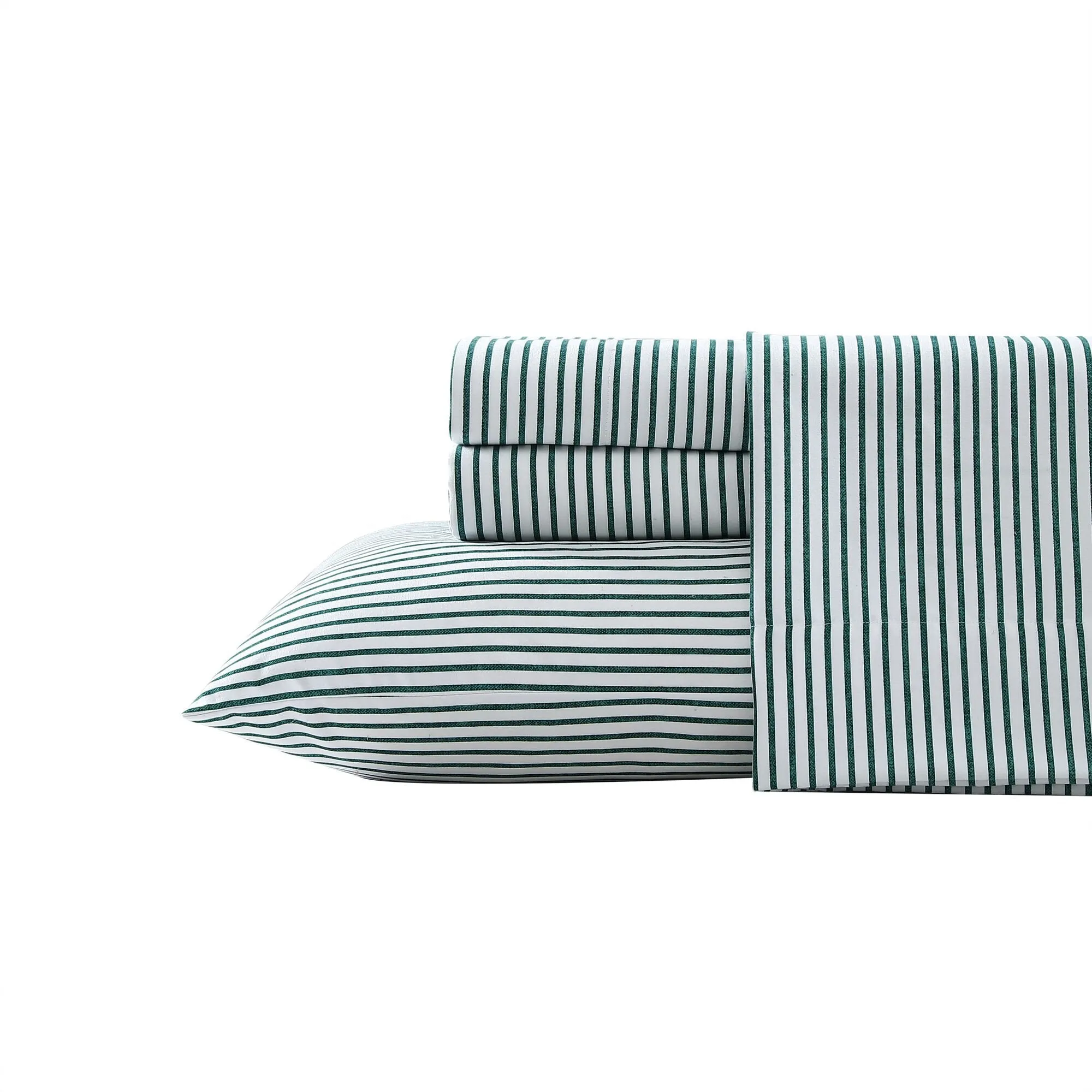 Nautica Harmead Green Striped Twin Flannel Sheet Set Fin Green