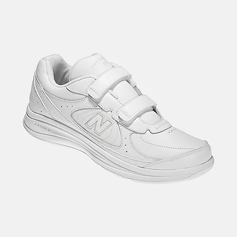 New Balance Womens 577 Velcro Leather Walking Shoe- White Leather