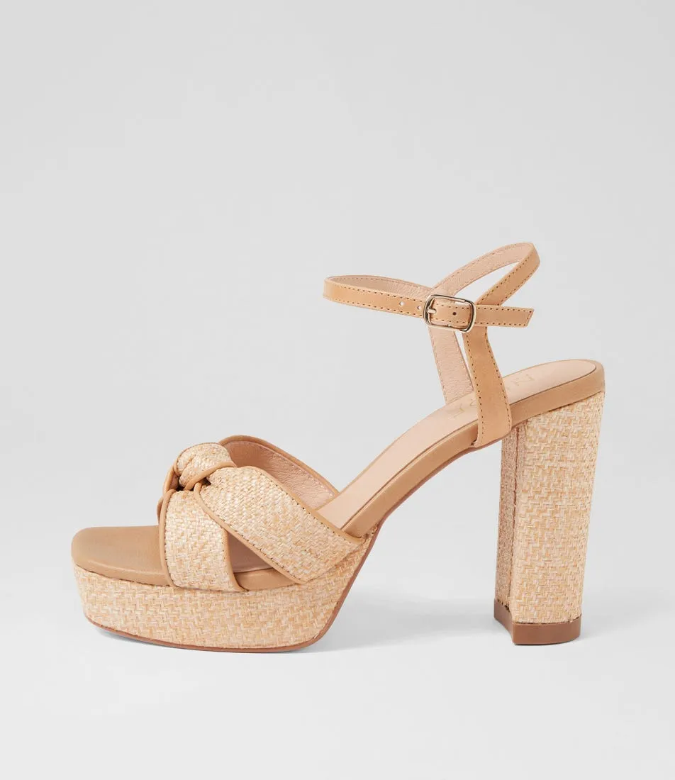 NUDE Bella Natural Tan Raffia Sandals