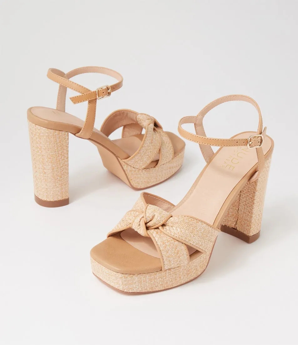 NUDE Bella Natural Tan Raffia Sandals