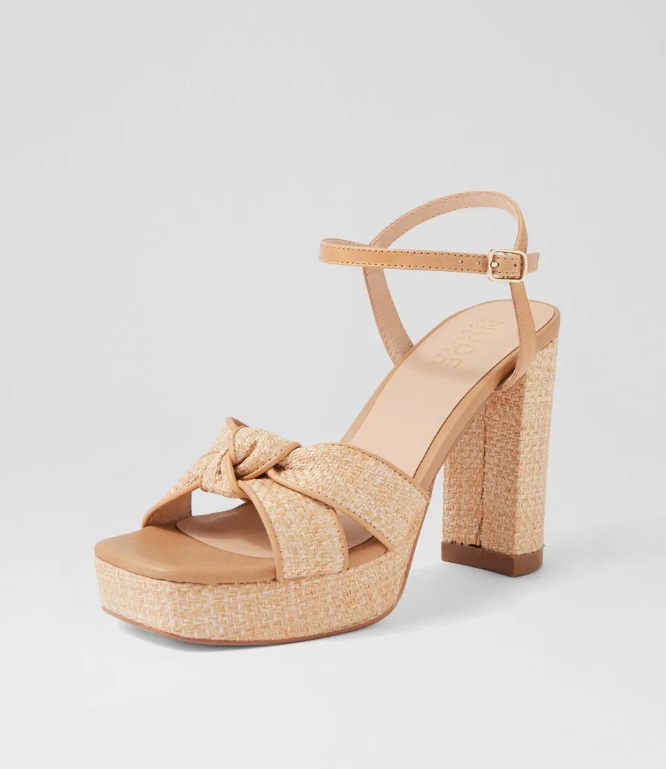 NUDE Bella Natural Tan Raffia Sandals