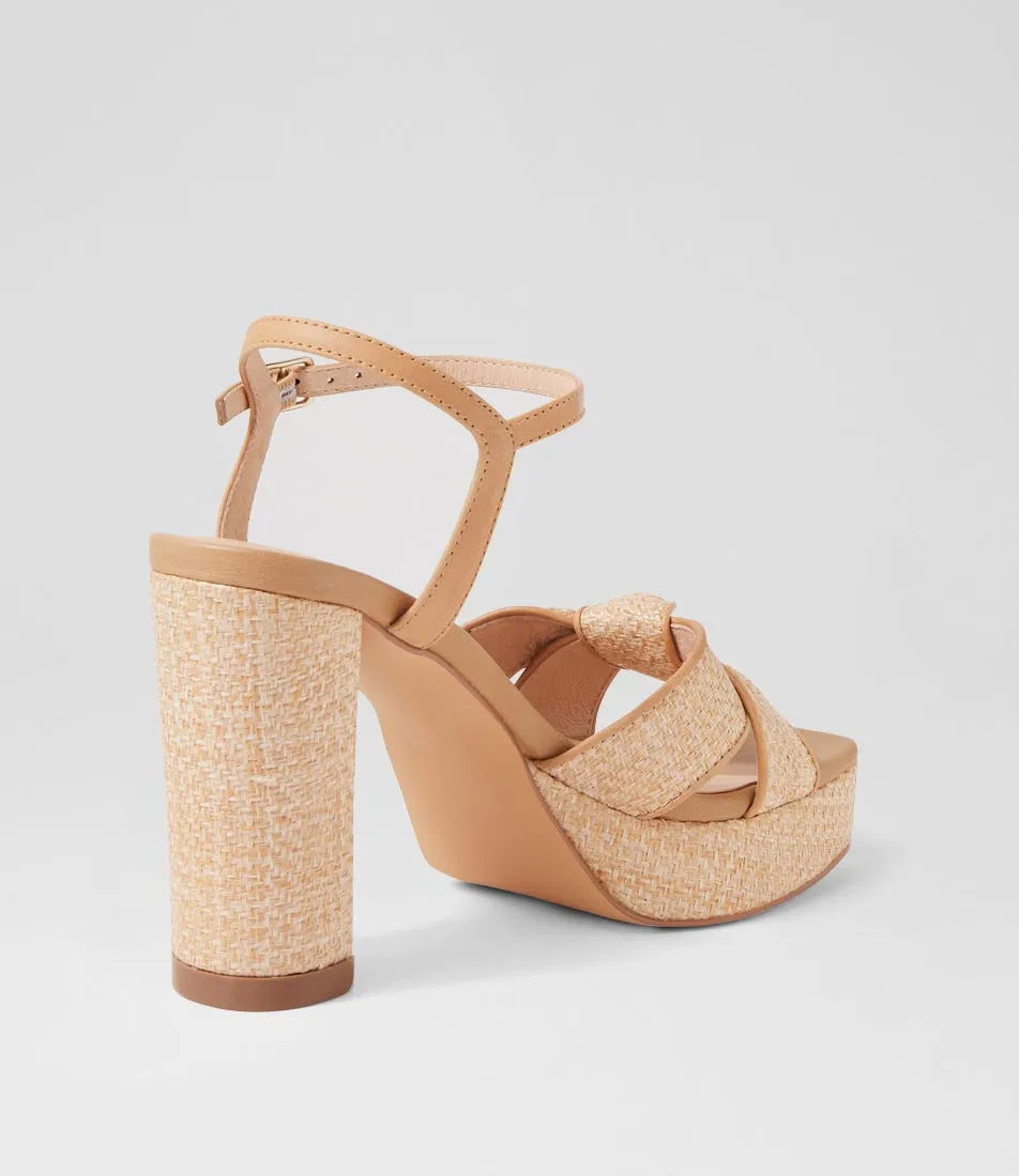 NUDE Bella Natural Tan Raffia Sandals