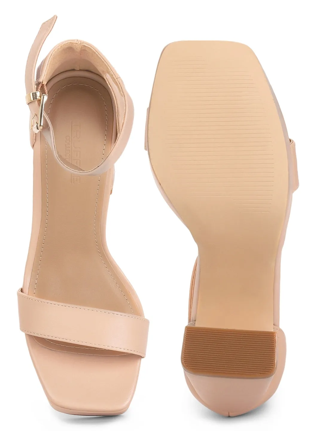 Nude Pu Heel Buckled Sandals