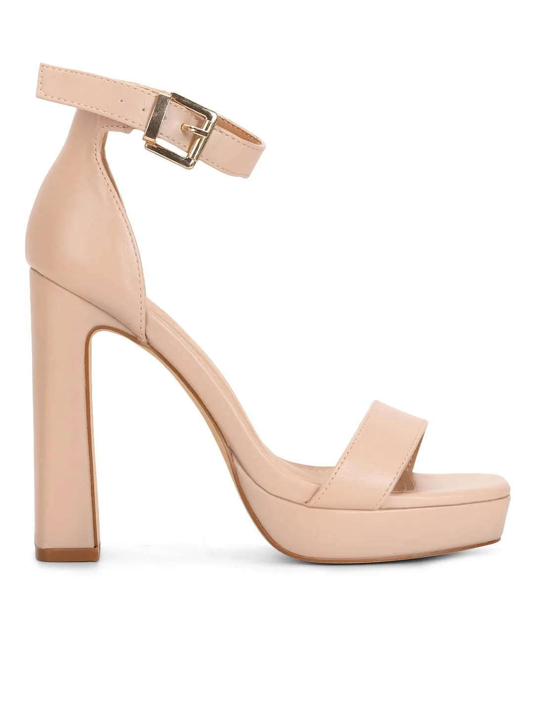 Nude Pu Heel Buckled Sandals