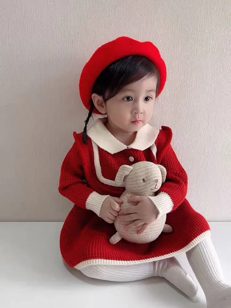 One-year-old dress baby girl knitted sweater dress girl dress one-year-old girl clothes crown garments Zhou Qiudong (K0216)