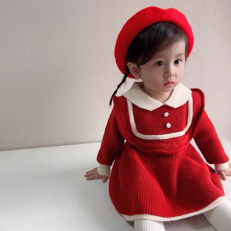 One-year-old dress baby girl knitted sweater dress girl dress one-year-old girl clothes crown garments Zhou Qiudong (K0216)