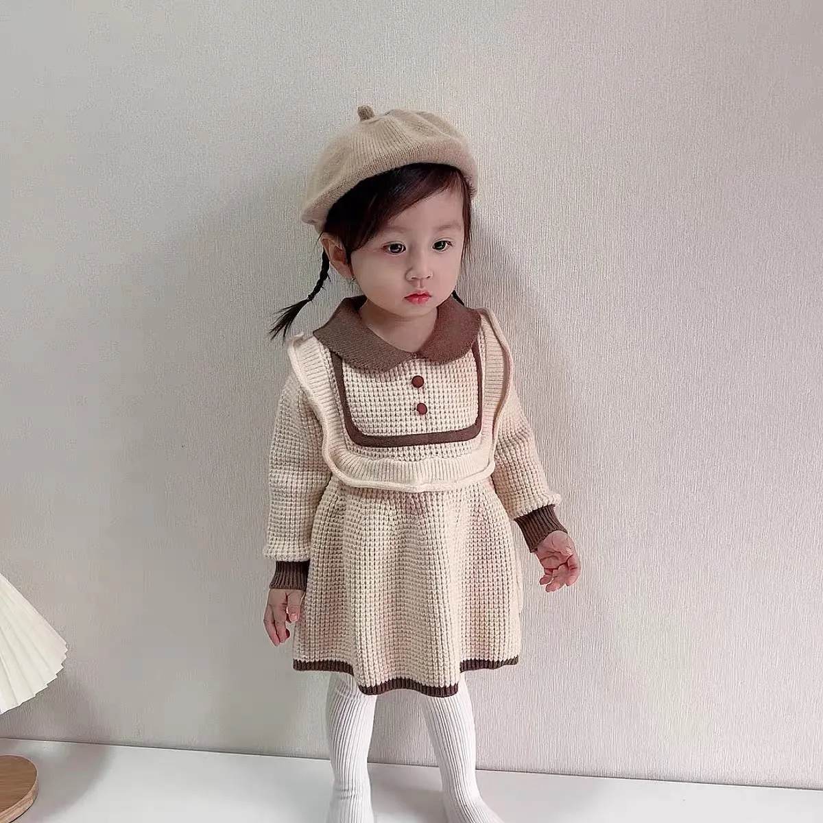 One-year-old dress baby girl knitted sweater dress girl dress one-year-old girl clothes crown garments Zhou Qiudong (K0216)