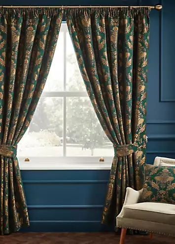 Paoletti Shiraz Floral Jacquard Pair of Pencil Pleat Curtains | Kaleidoscope