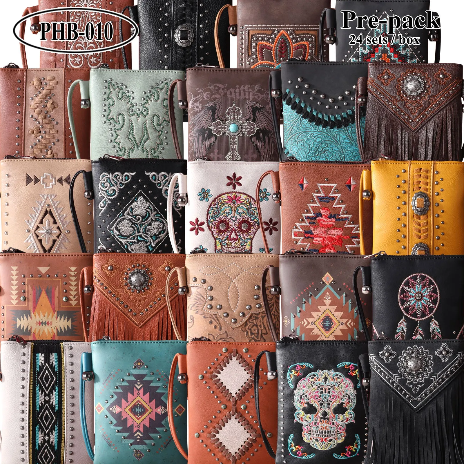 PHB-010 American Bling Crossbody Bag Cell Phone Pouch Pre-Pack 24Pcs/Box