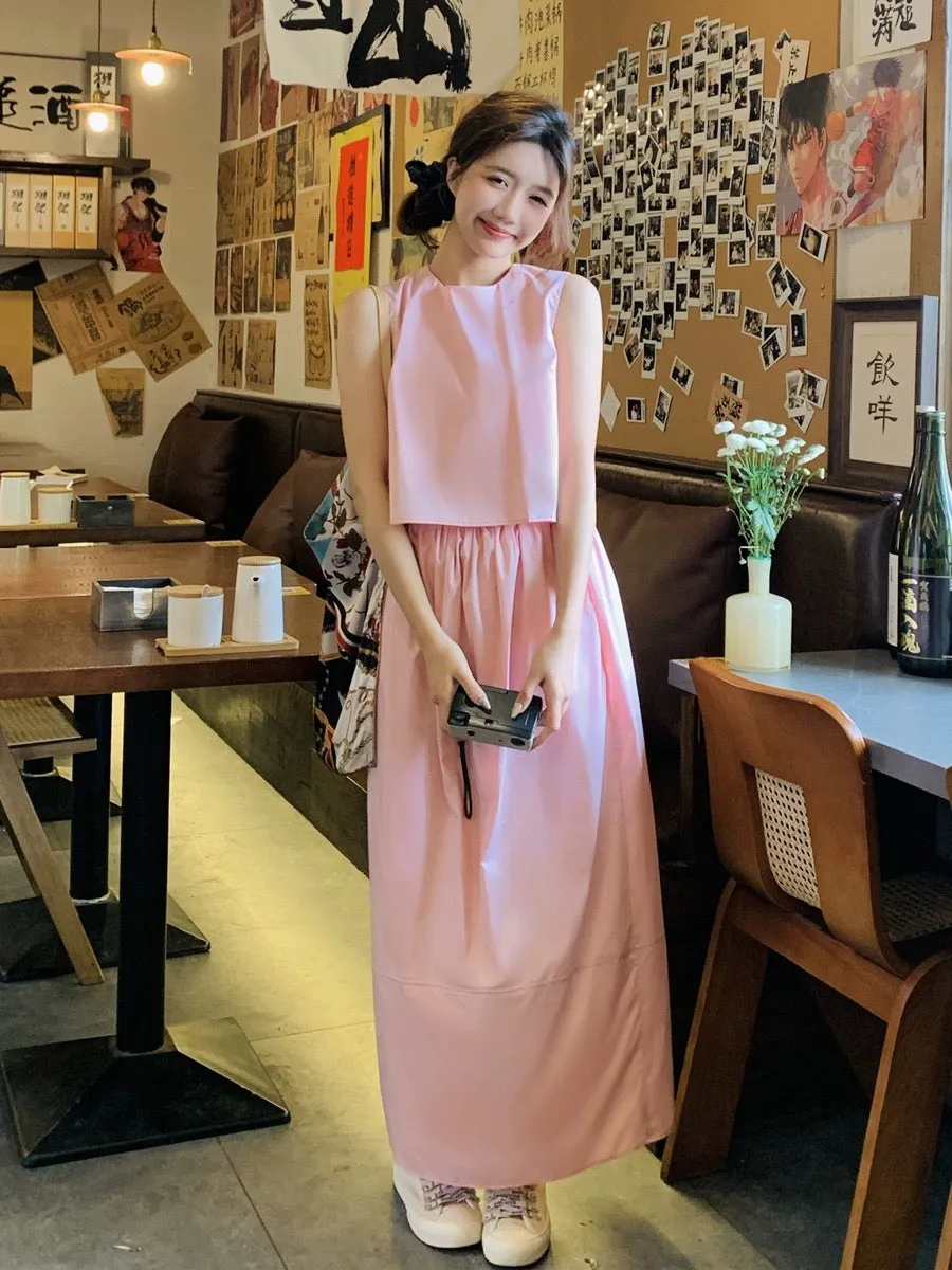 Pink sleeveless top suit summer women's 2024 new college style this year's popular age-reducing skirt two-piece set