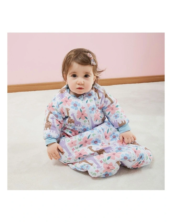 Printed Long Sleeve Padded Sleeping Bag in Giraffe