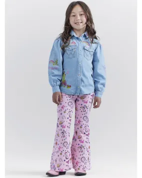 Product Name:  Wrangler® X Barbie™ Girls' Mid Rise Printed Stretch Trumpet Flare Jeans