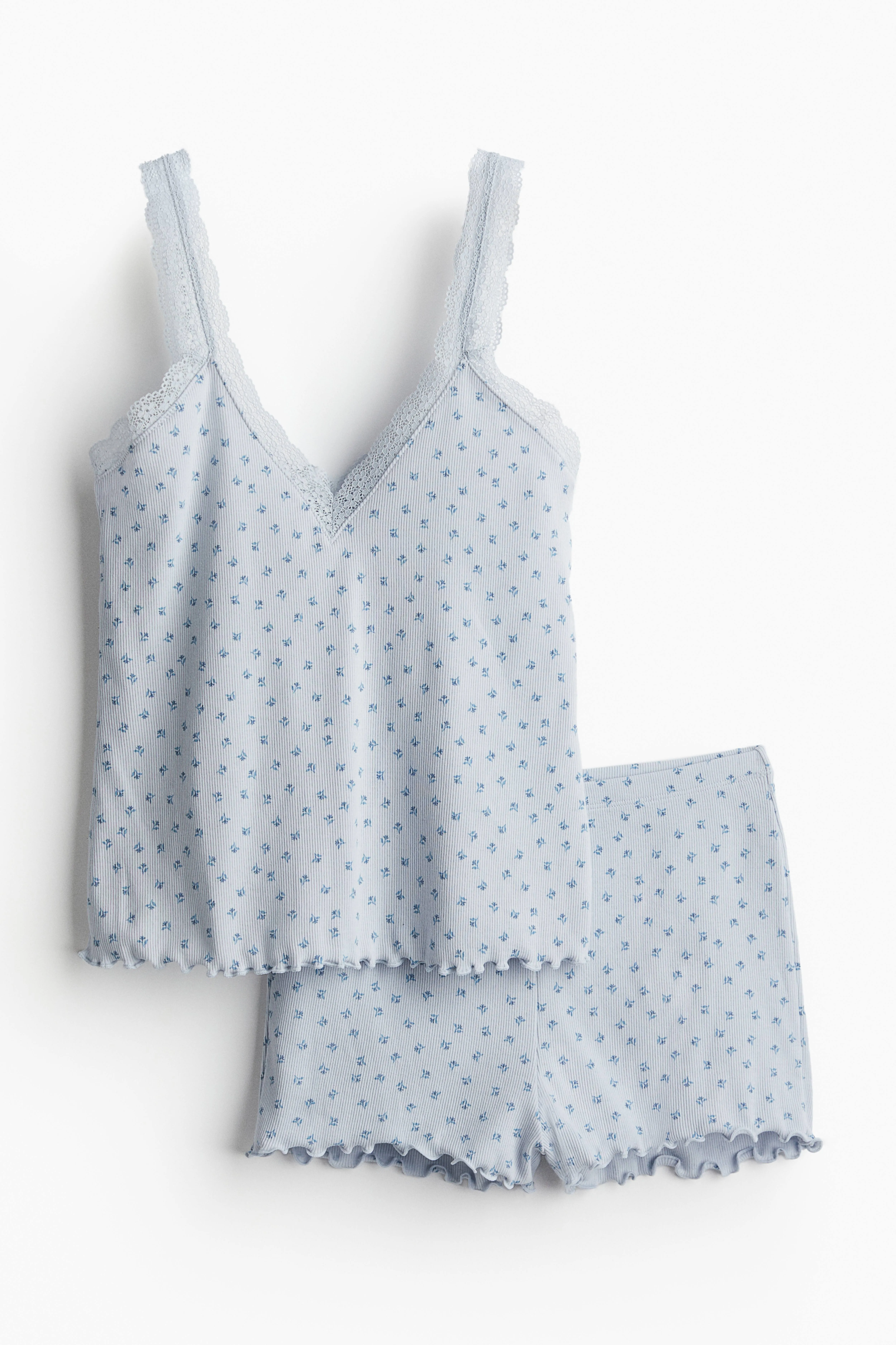 Pyjama cami top and shorts - V-neck - Sleeveless - Light blue/Small flowers - Ladies | H&M GB