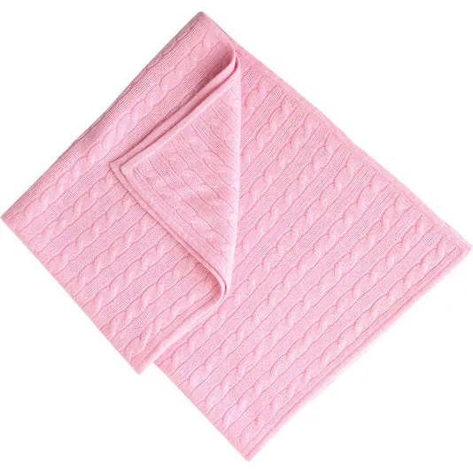 Rachel Riley Cashmere Cable Blanket, Pink