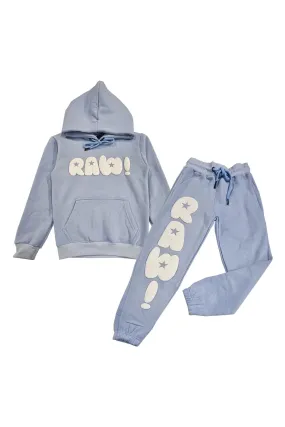 Rawyalty RAW Star Blue & White Puff Hoodie and Jogger Set Kids