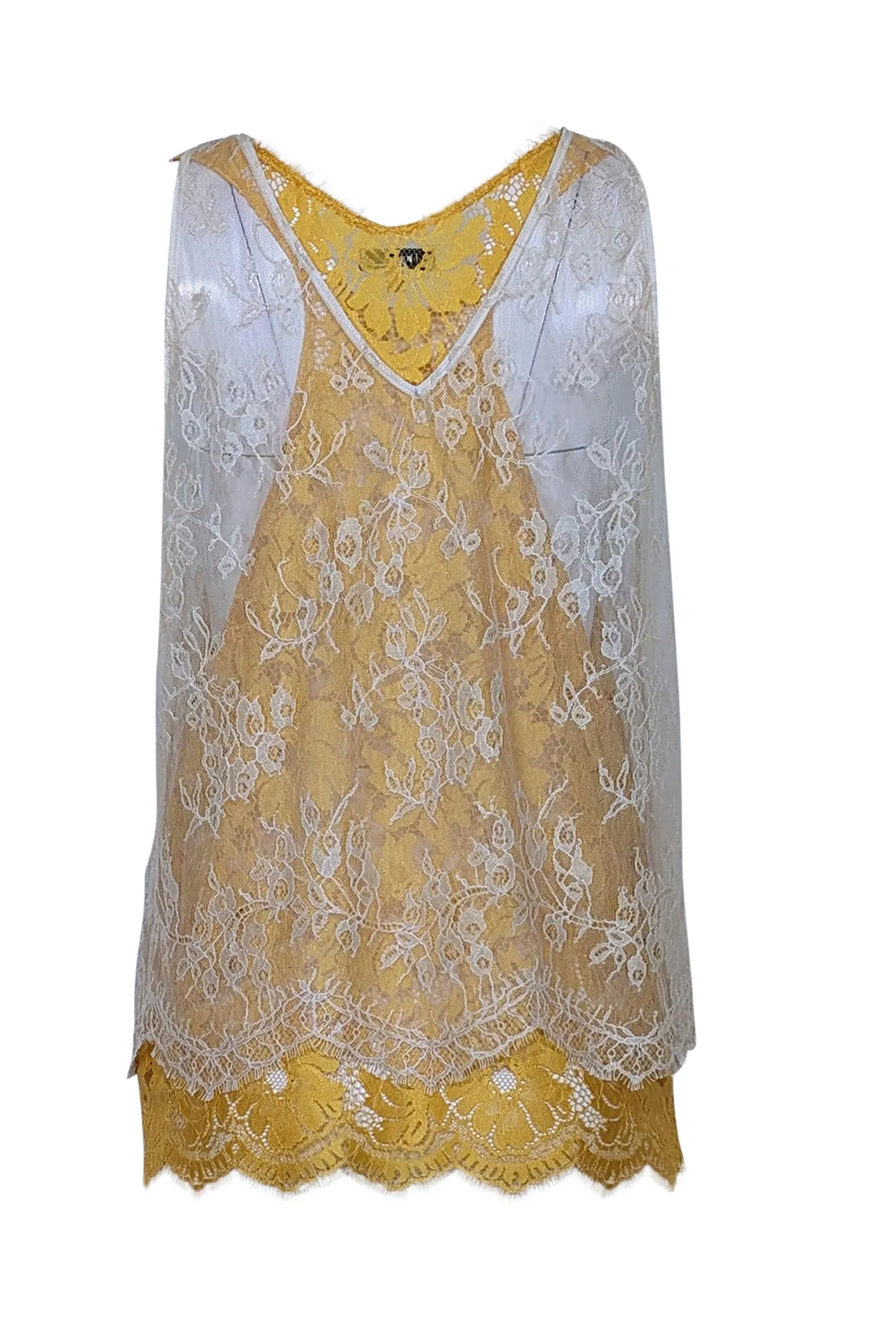 Reiss - Yellow & Cream Layered Lace Sleeveless Top Sz 10