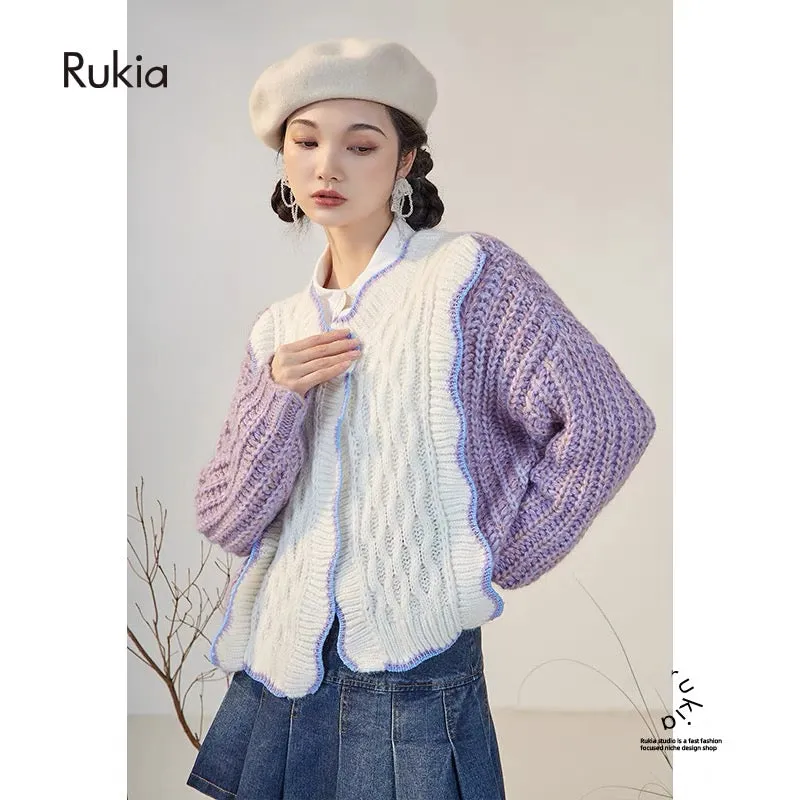 RUKIA/vintage-sense sweater for women in autumn and winter, lazy style, high-end sense, retro gentle cardigan knitted jacket V11