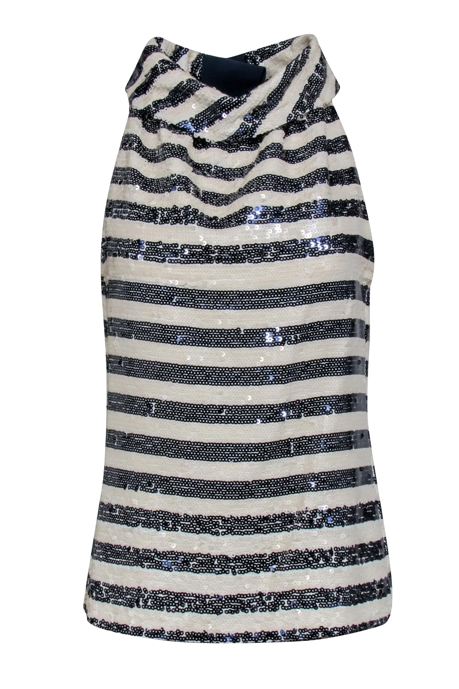 Sail to Sable - Navy & Cream Sequin Stripe Cowl Neck Sleeveless Top Sz XS