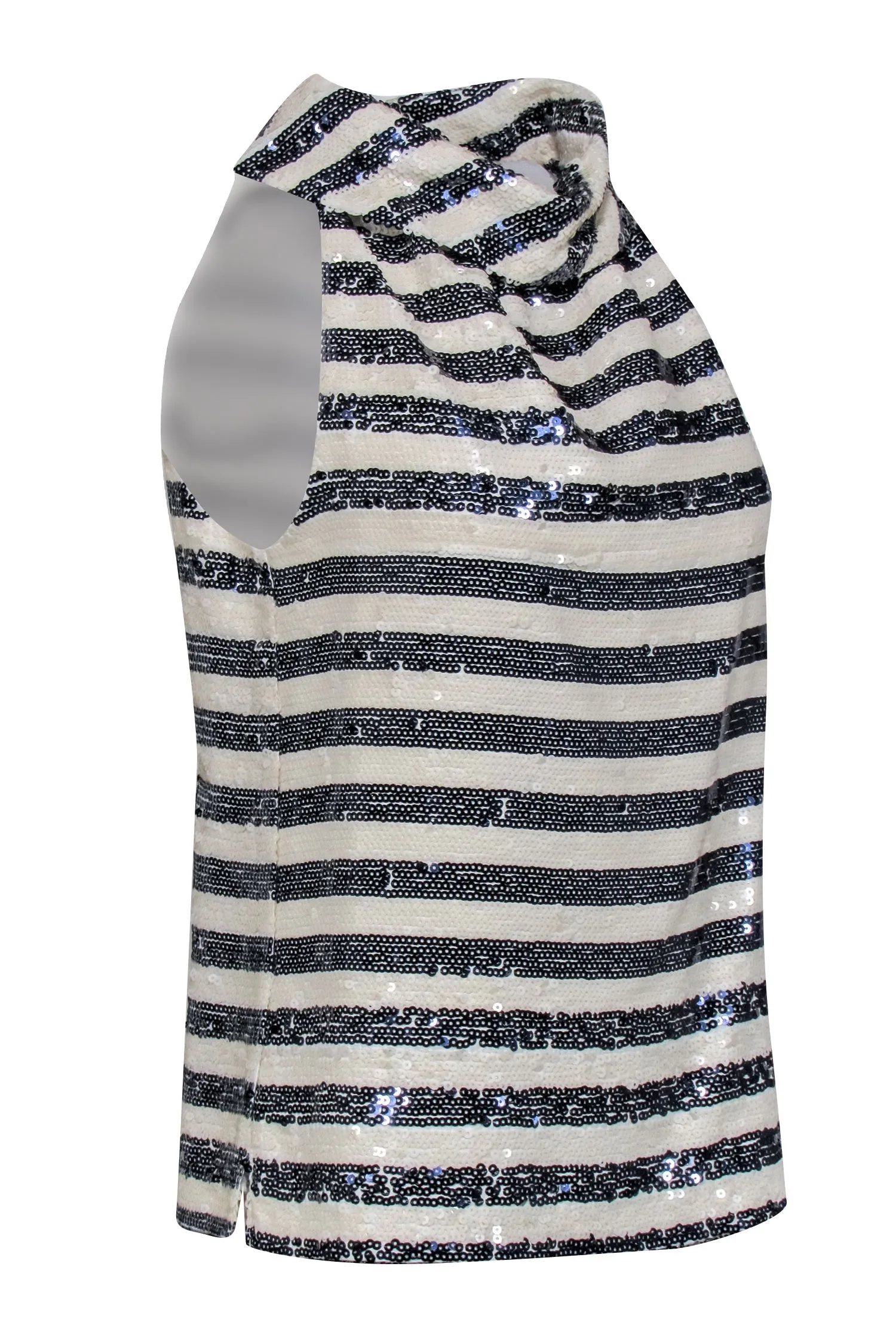 Sail to Sable - Navy & Cream Sequin Stripe Cowl Neck Sleeveless Top Sz XS