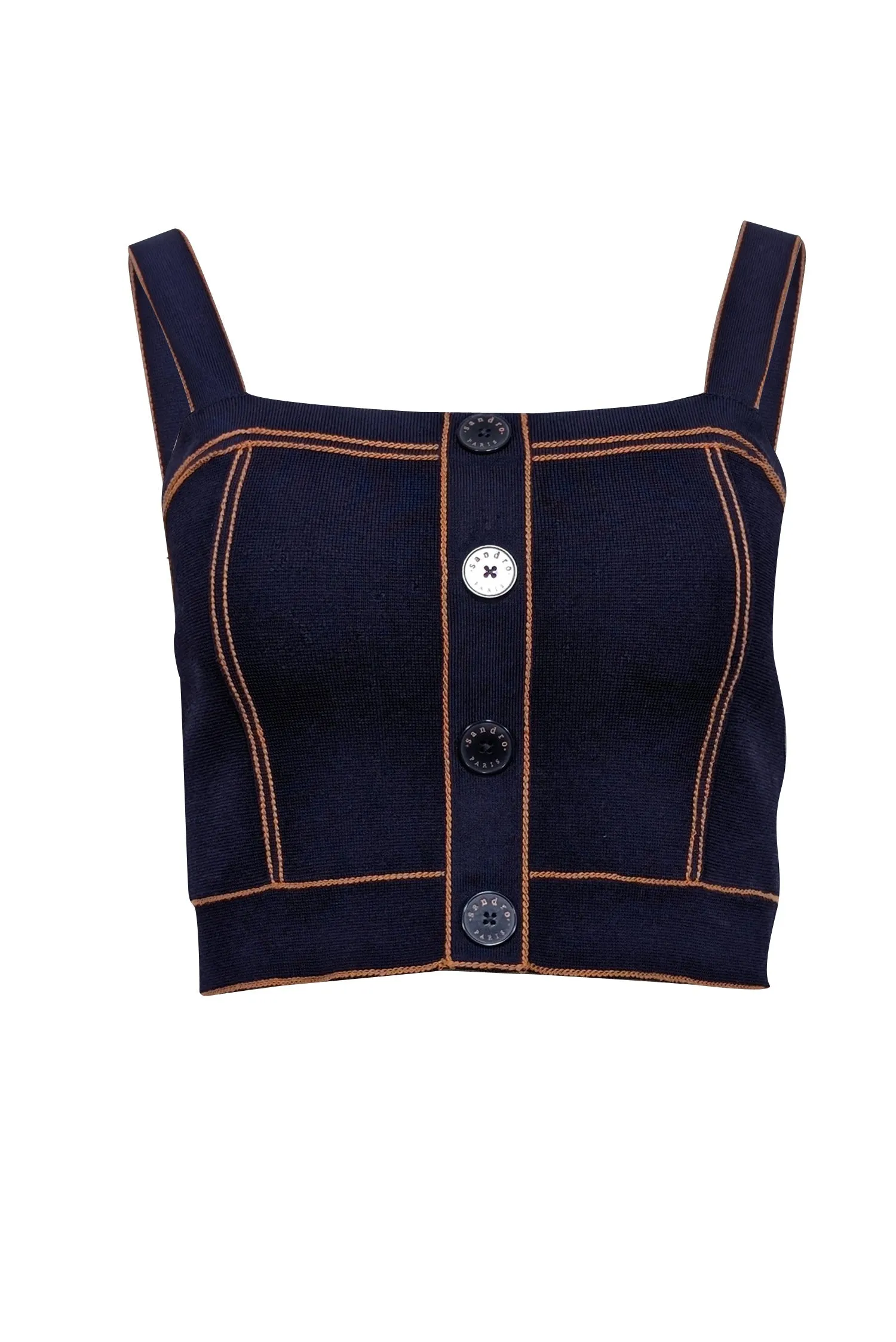 Sandro - Navy w/ Orange Trim Sleeveless Crop Top Sz 4