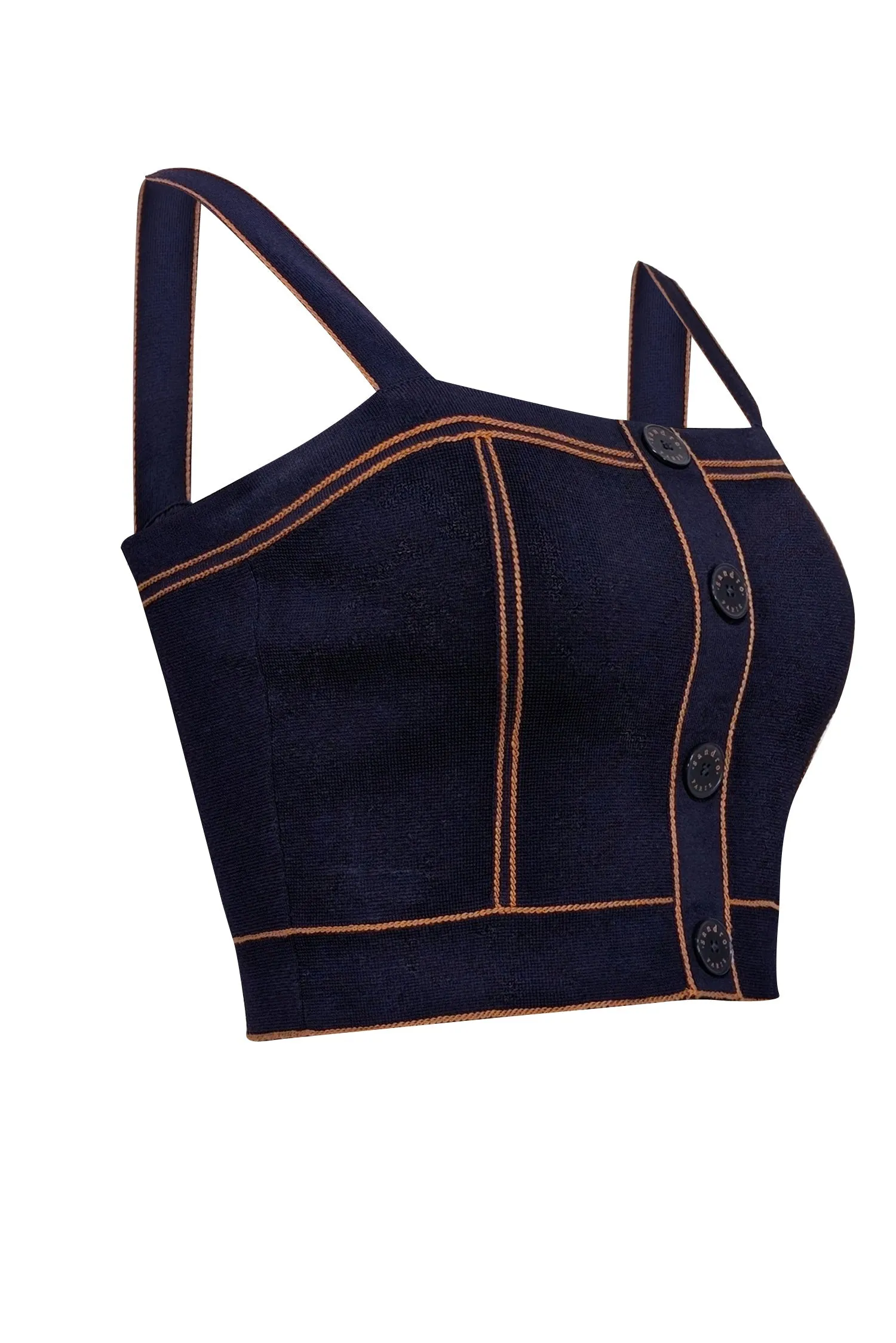 Sandro - Navy w/ Orange Trim Sleeveless Crop Top Sz 4