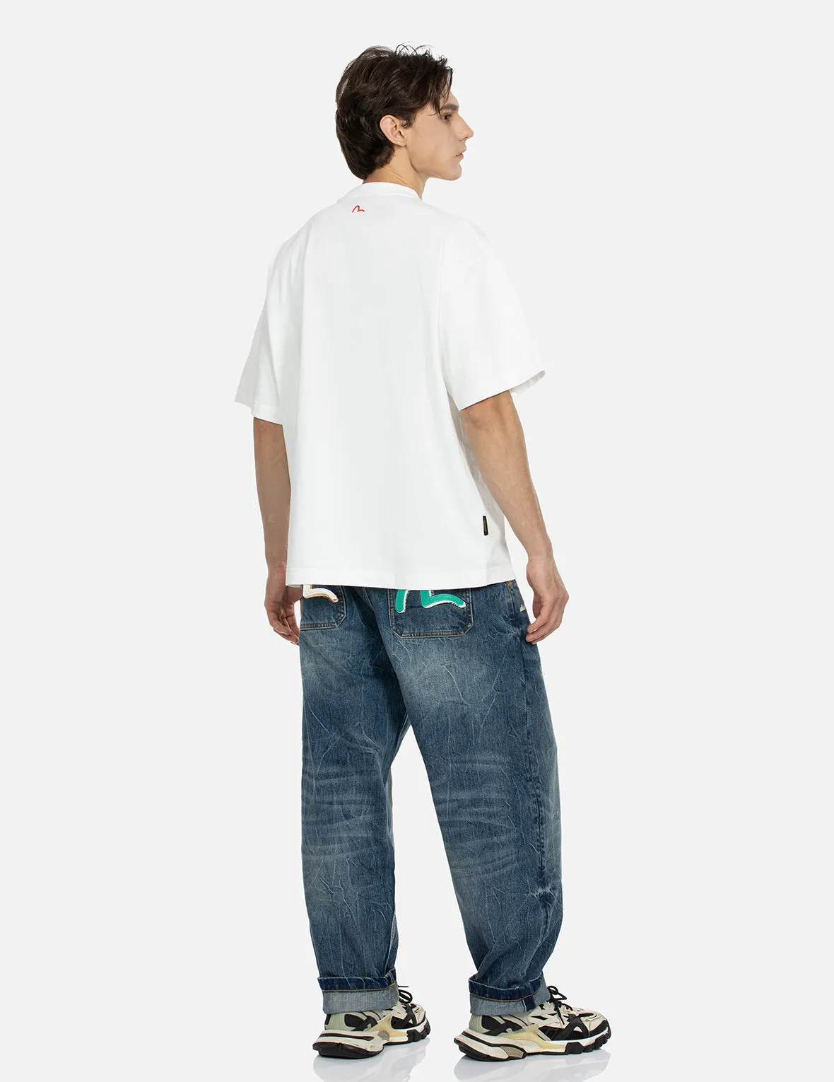 Seagull Print and Embroidery Relax Fit Jeans