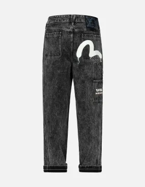 Seagull Print Loose Fit Straight-leg Denim Jeans