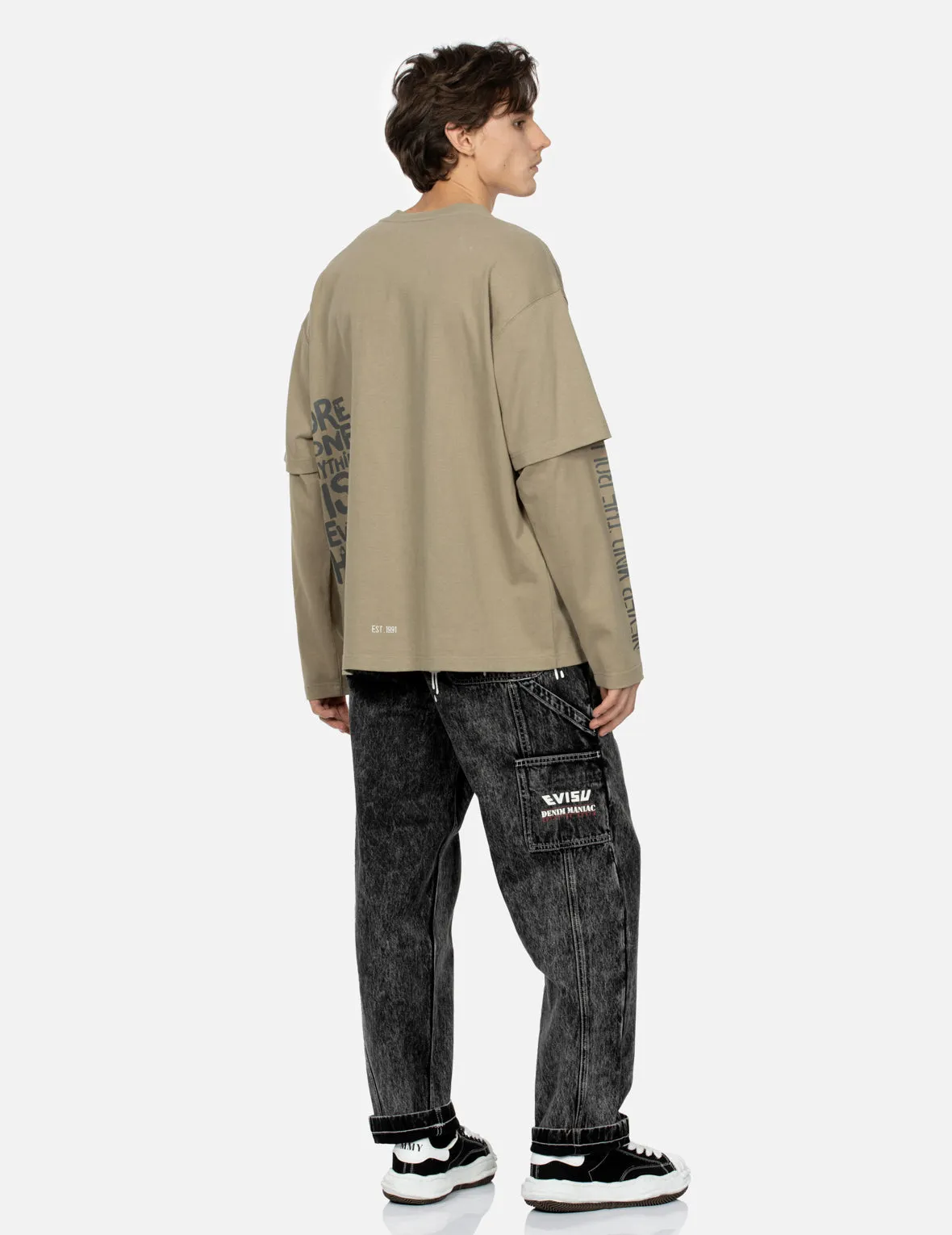 Seagull Print Loose Fit Straight-leg Denim Jeans