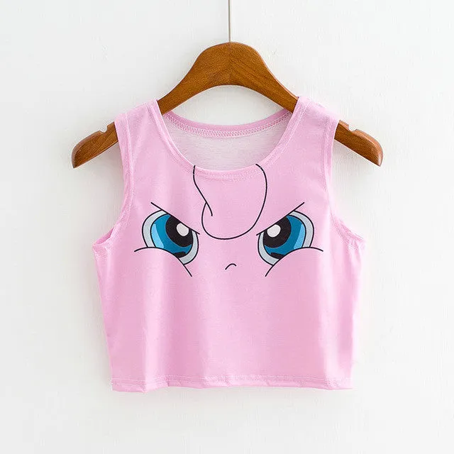 Six Color Cartoon Animal Print  New Fashion Sleeveless Kawaii Women T-shirts Plus Size Female T shirts Cute Crop Top 72607 GS