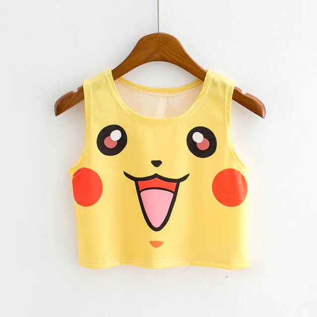 Six Color Cartoon Animal Print  New Fashion Sleeveless Kawaii Women T-shirts Plus Size Female T shirts Cute Crop Top 72607 GS