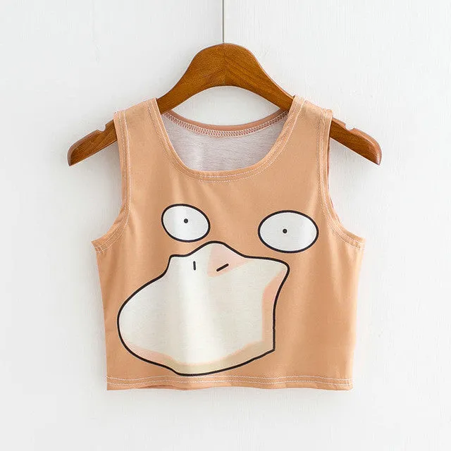 Six Color Cartoon Animal Print  New Fashion Sleeveless Kawaii Women T-shirts Plus Size Female T shirts Cute Crop Top 72607 GS