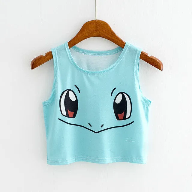 Six Color Cartoon Animal Print  New Fashion Sleeveless Kawaii Women T-shirts Plus Size Female T shirts Cute Crop Top 72607 GS