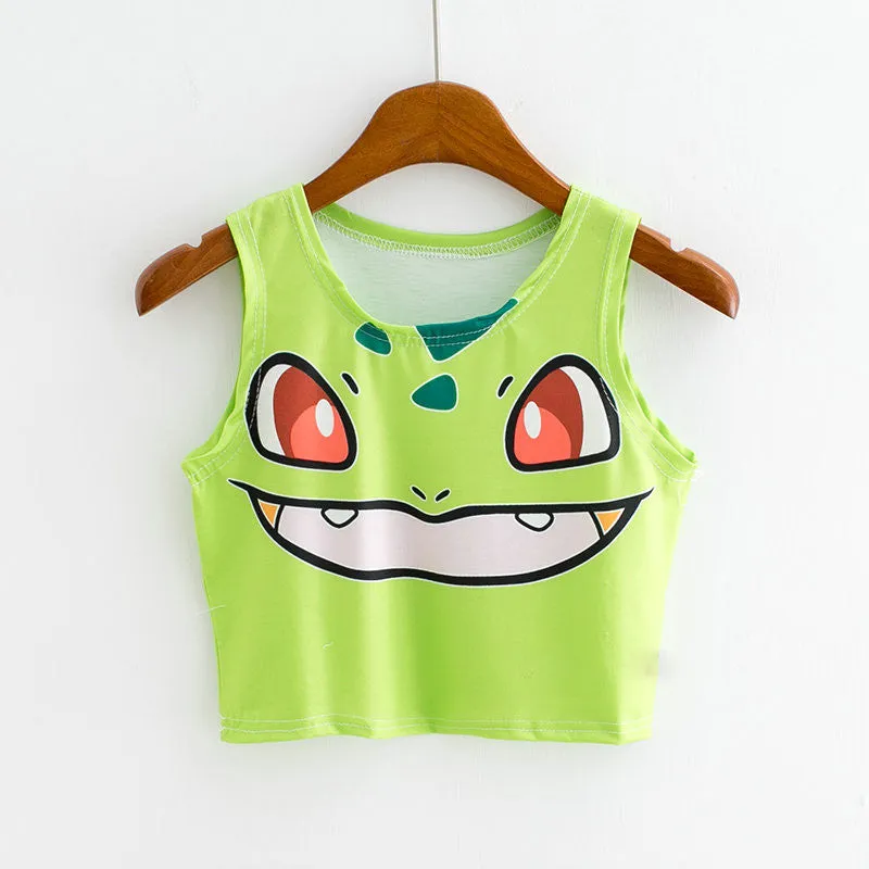 Six Color Cartoon Animal Print  New Fashion Sleeveless Kawaii Women T-shirts Plus Size Female T shirts Cute Crop Top 72607 GS